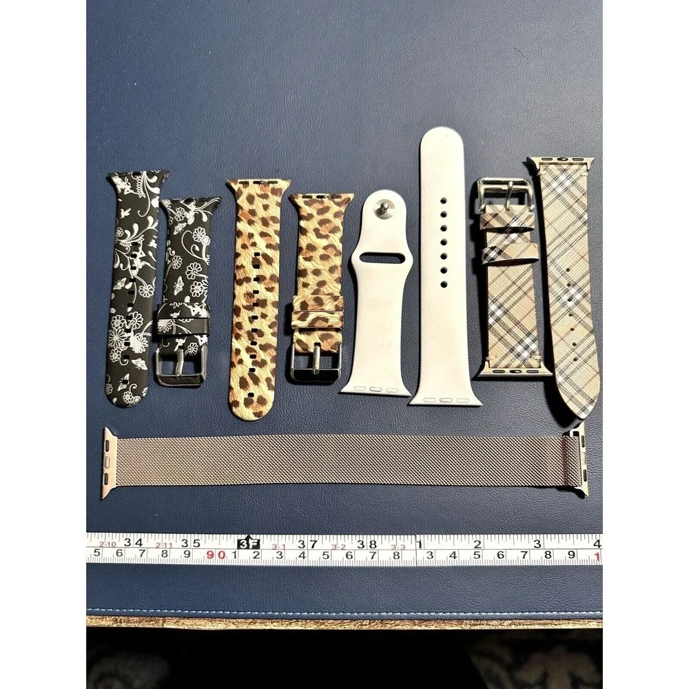 Lot of 5 Apple‎ Watch Replacement Bands Milanese Loop Leopard Plaid Floral Cream